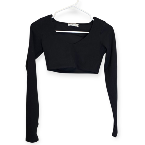 Joah Brown Tops - Joah Brown Crop V-Neck Long Sleeve Thumbholes Small Medium Black